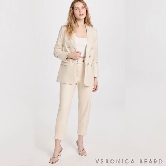 Veronica Beard **NWT** Beacon Dickey Faux Vegan Leather Blazer Jacket in Ecru - Picture 8 of 15